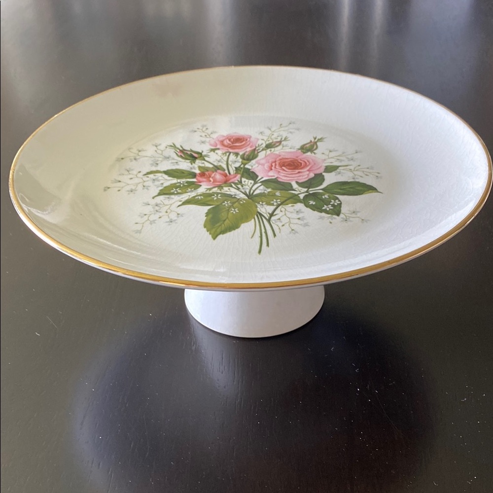 Vintage MCM Sabin Pink Roses Cake Stand!
